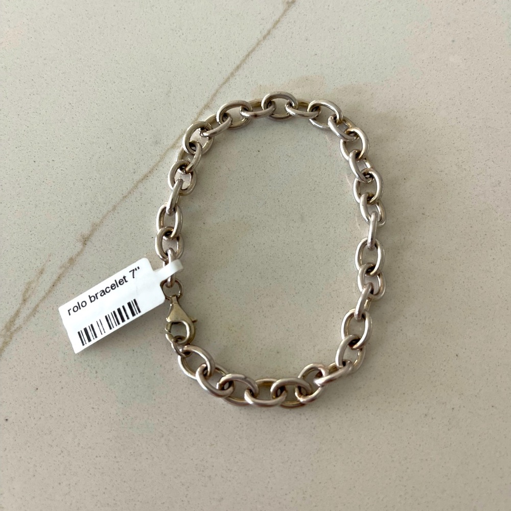 Elegant Sterling Silver 925 solid rolo link Chain Bracelet 7.25”